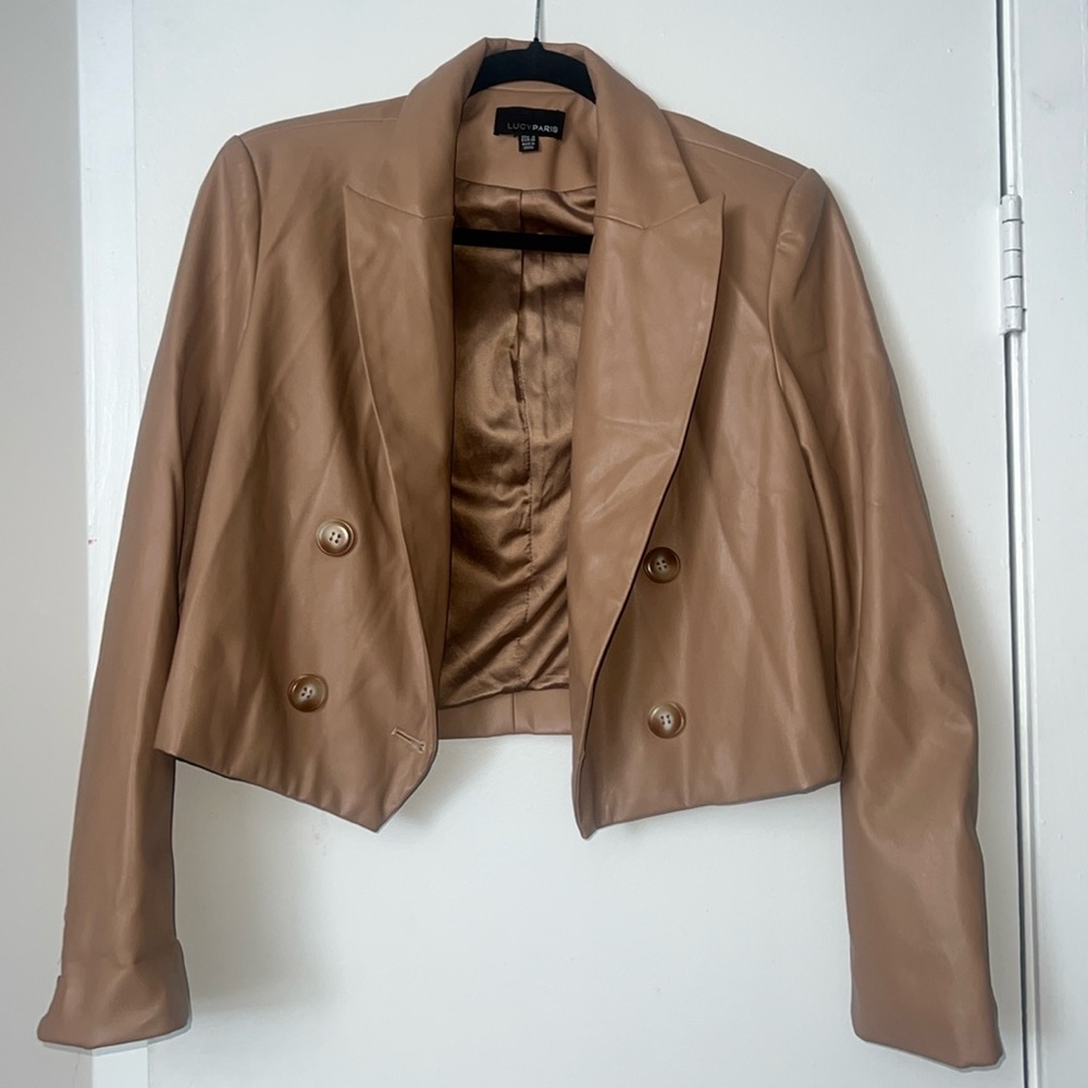 Lucy Paris Tan Cropped Leather Blazer